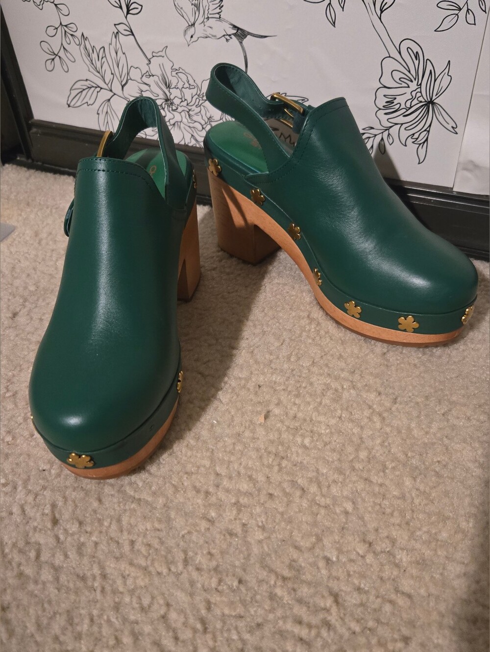 Charlotte Stone Hari Platform Slingback Studded Clogs - Juniper Flower Green - 8 - Picture 5 of 7